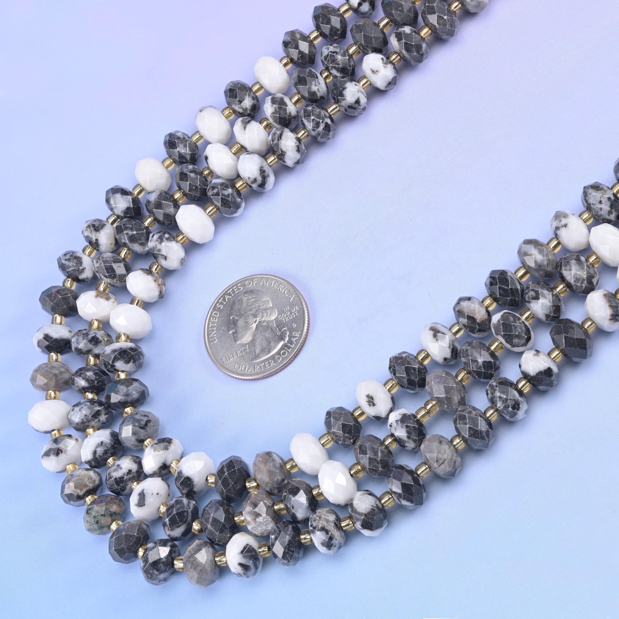 Zebra Jasper Faceted Rondelle Beads in milk white and smoke grey