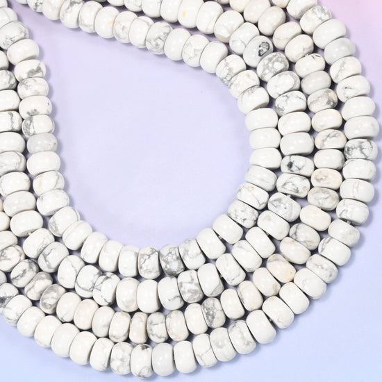 Natural White Howlite Rondelle Beads with a large 2.5mm centrally drilled hole.