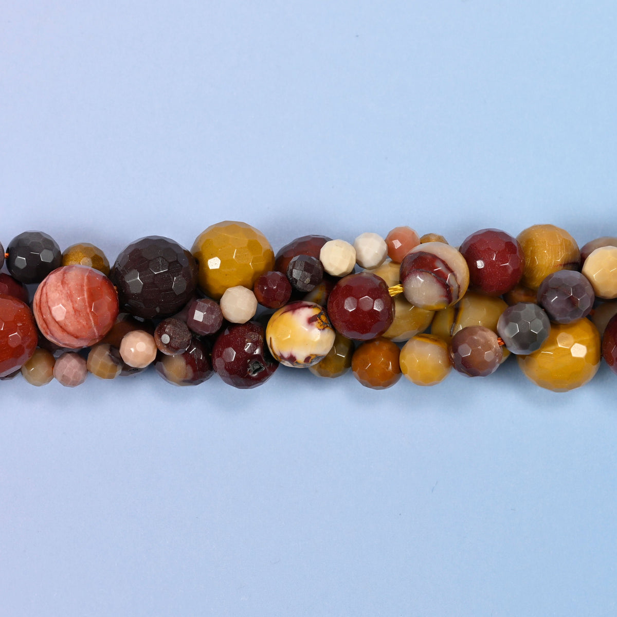 Mookaite Faceted Round Beads, mustard yellow, brick red, plum, mauve and cream running through one strand