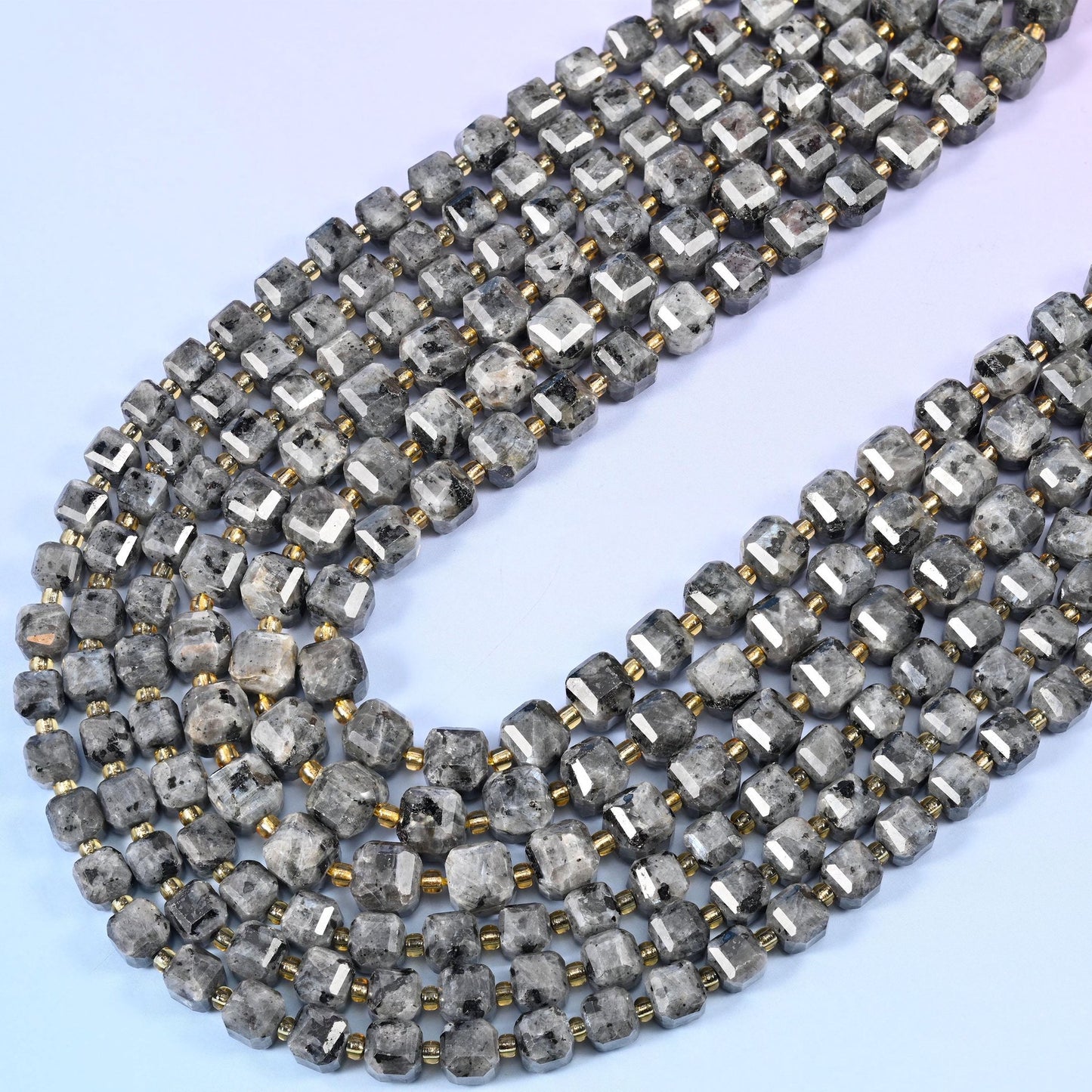Black Labradorite Faceted Cube Beads 6mm 8mm, approximately 15 inches