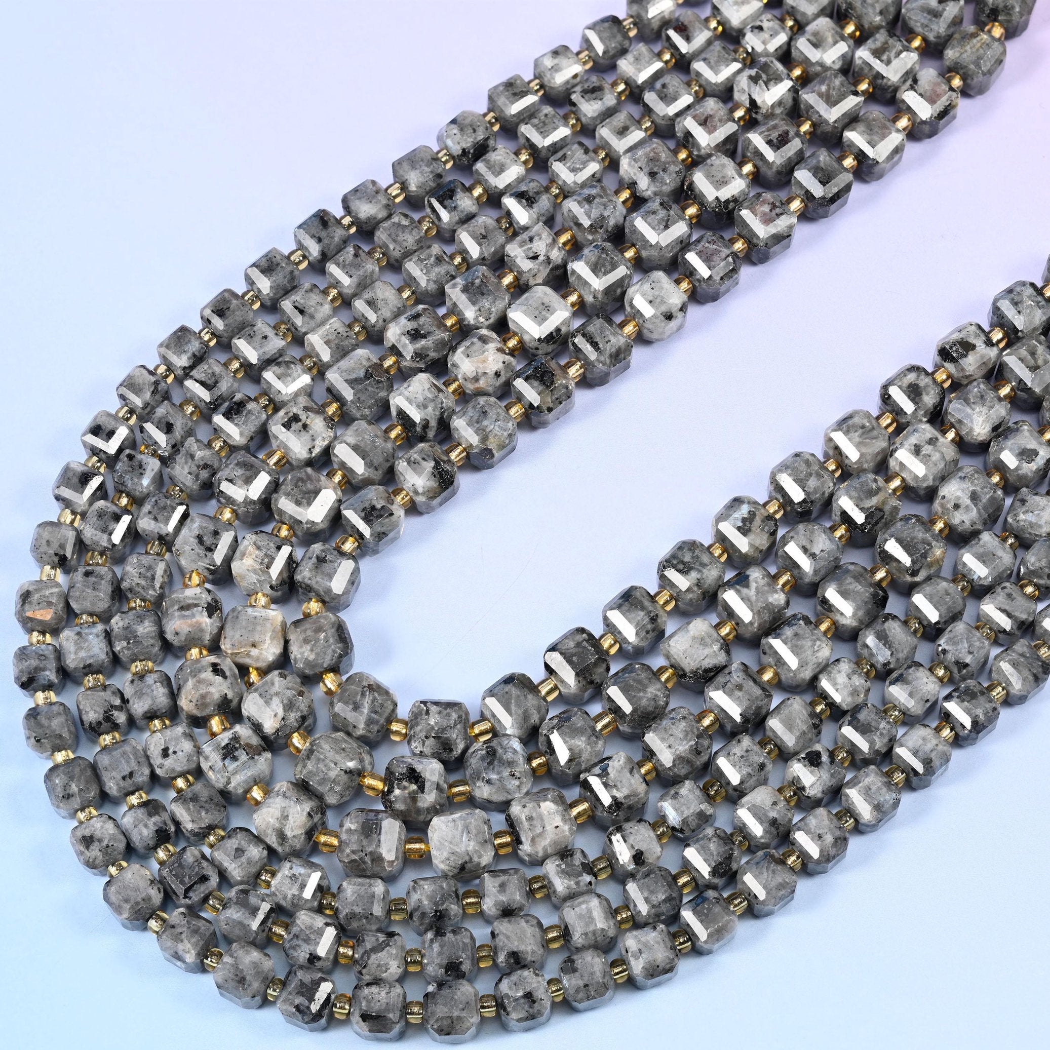 Black Labradorite Faceted Cube Beads 6mm 8mm, approximately 15 inches