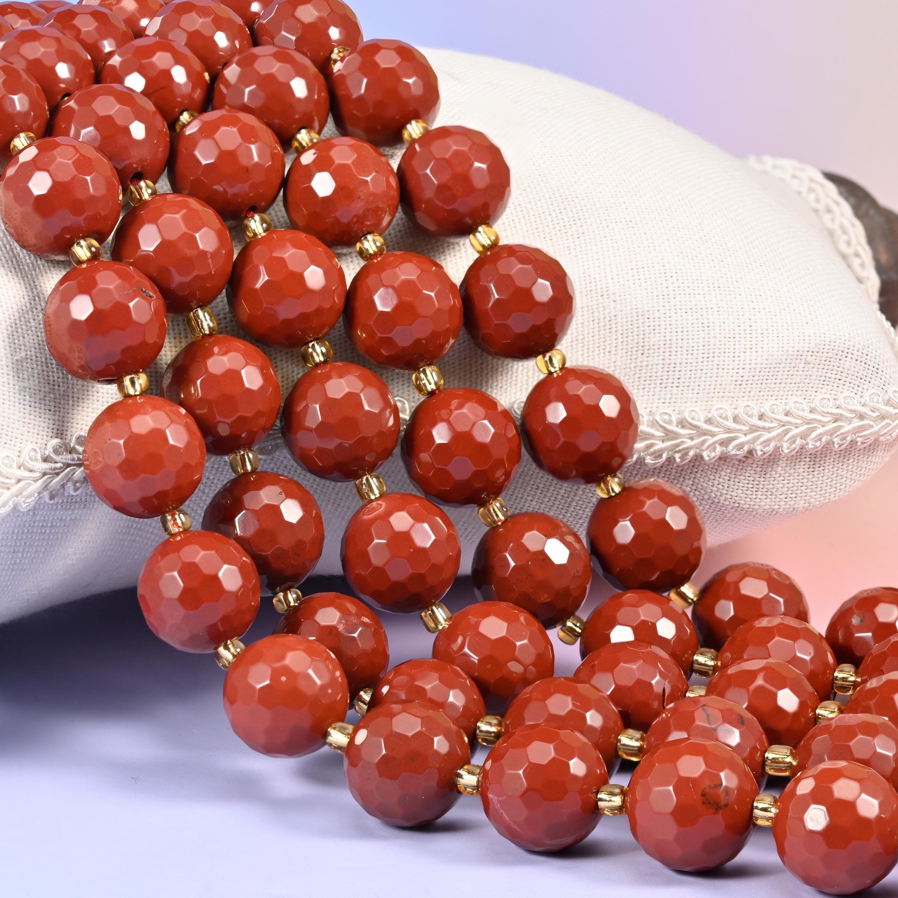 Red Jasper Faceted Round Beads, deep brick red and fully opaque