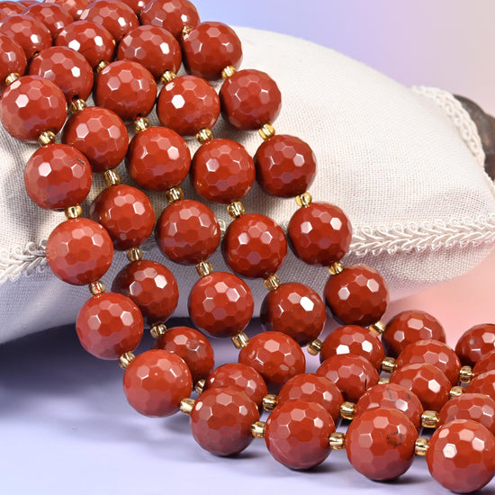 Red Jasper Faceted Round Beads, deep brick red and fully opaque