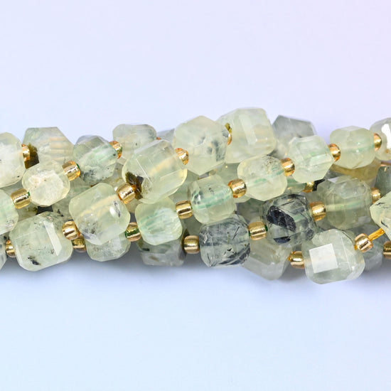 Prehnite Faceted Cube Beads, sold per 15 inch strand