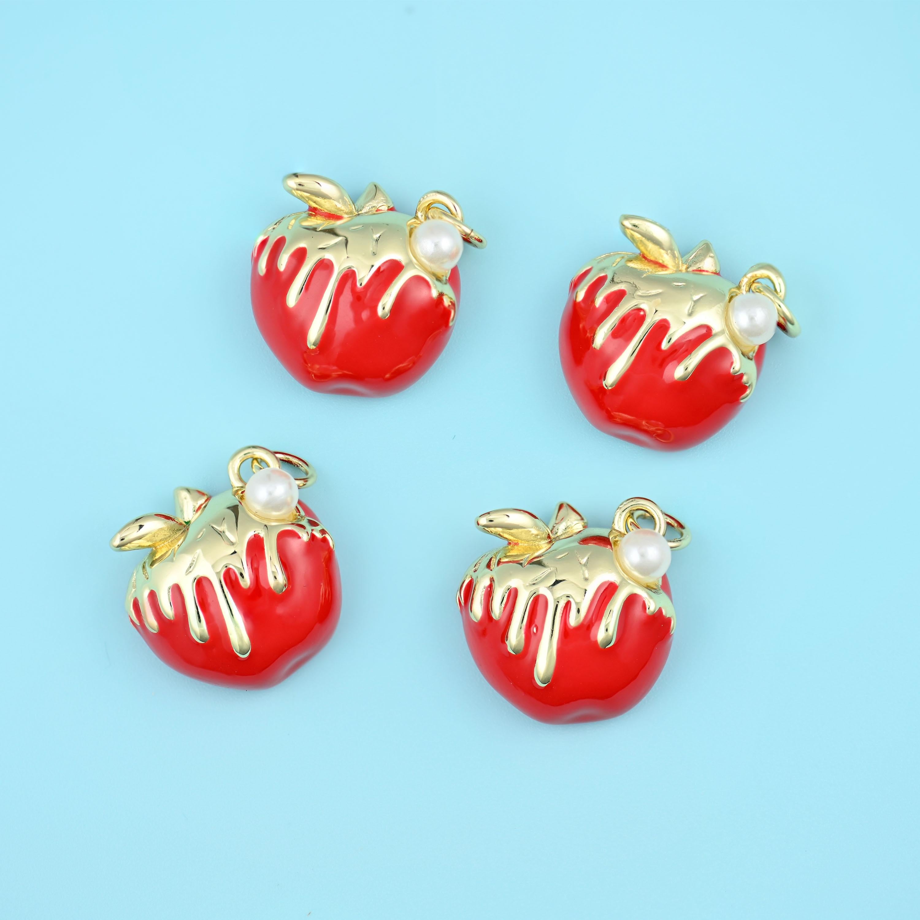 18K Gold Filled Enamel Red Apple Charm 15.7x15.1mm