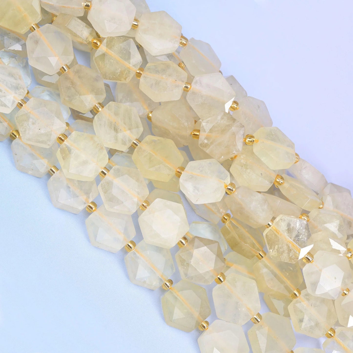 Yellow Quartz Flat Faceted Hexagon Beads, 15.5 inch strand