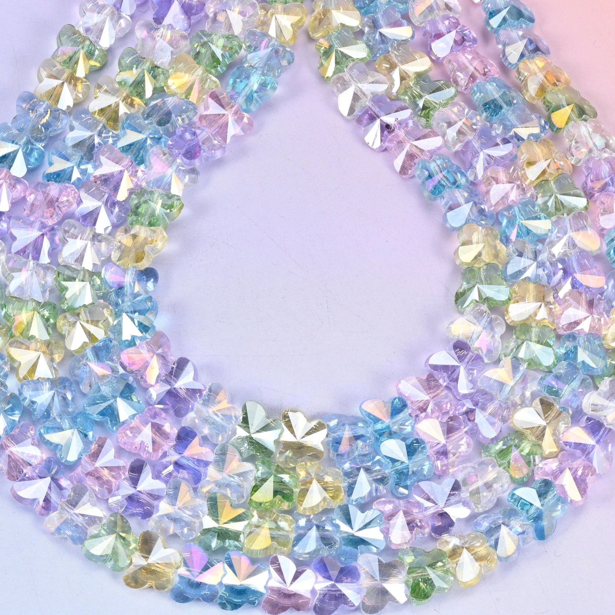 Colorful Transparent Iridescent Butterfly Glass Beads 7.6x9.6mm, hole approximately 1.0mm