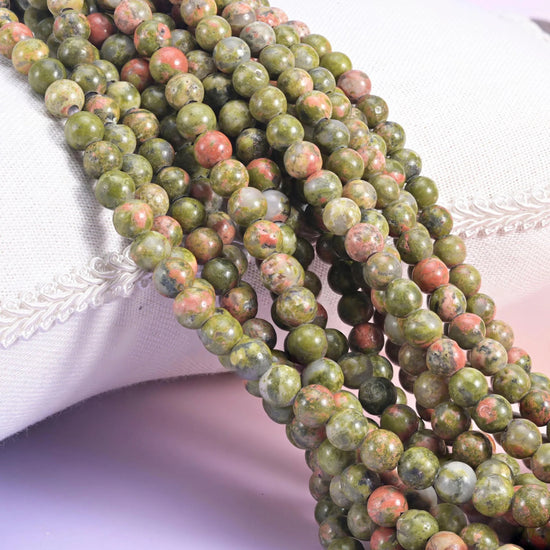 Unakite Large Hole Round Beads 6mm 8mm 10mm