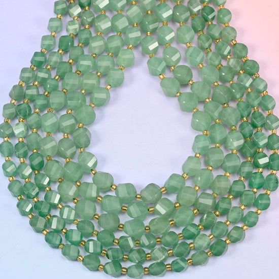 Green Aventurine Faceted Spiral Twist Beads, hole approximately 1.2mm