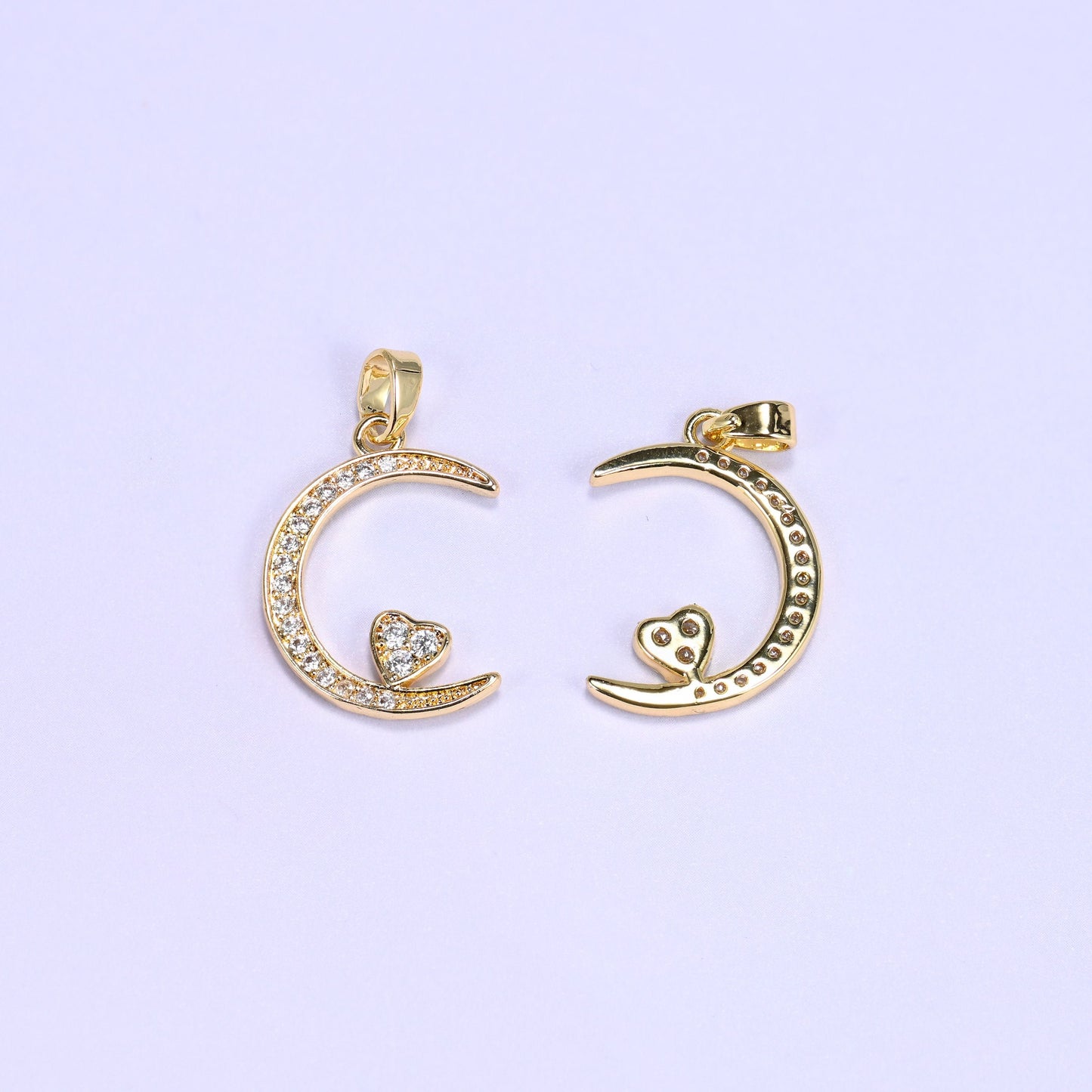 Moon Heart Zircon Charms, bail approx 5.95mm x 2.60mm