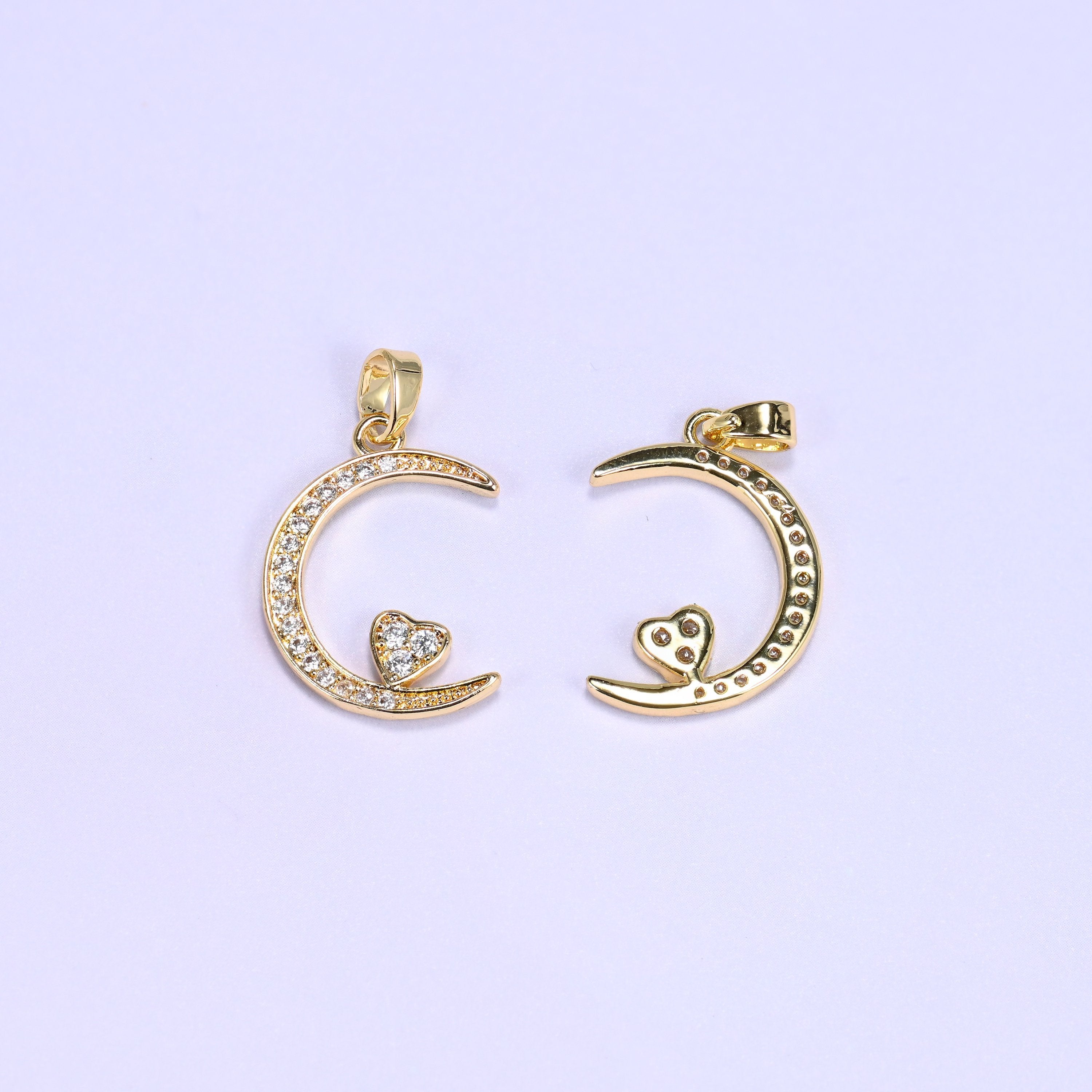 Moon Heart Zircon Charms, bail approx 5.95mm x 2.60mm