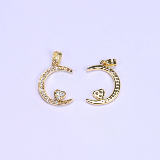 Moon Heart Zircon Charms, bail approx 5.95mm x 2.60mm