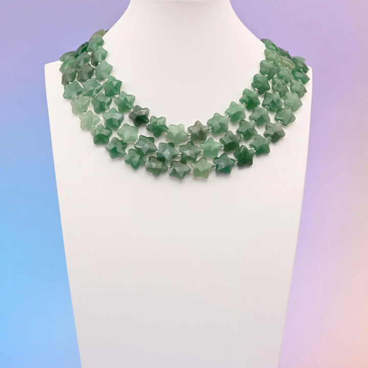 Green Aventurine beads, faceted star shape, 14mm