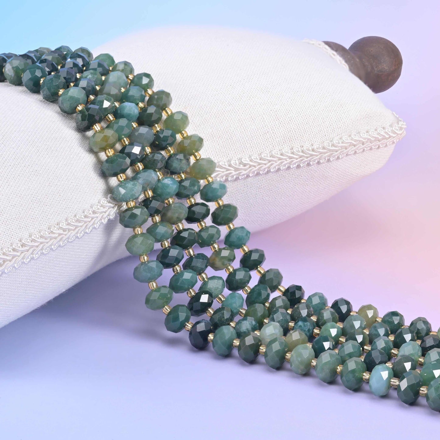 Moss Agate Faceted Rondelle Beads