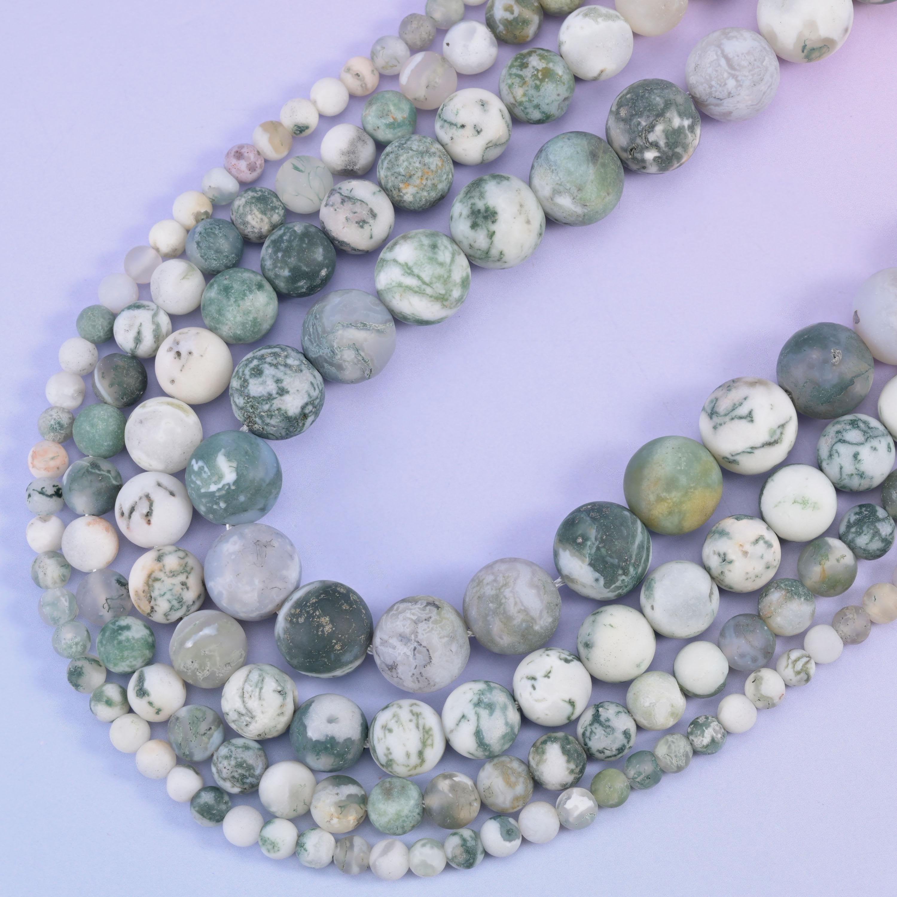 Green tree agate matte round beads, hole 0.5mm to 1.2mm