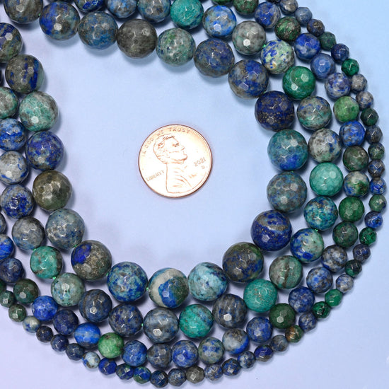 Phoenix Lapis Faceted Round Beads, sold by the 15 inch strand