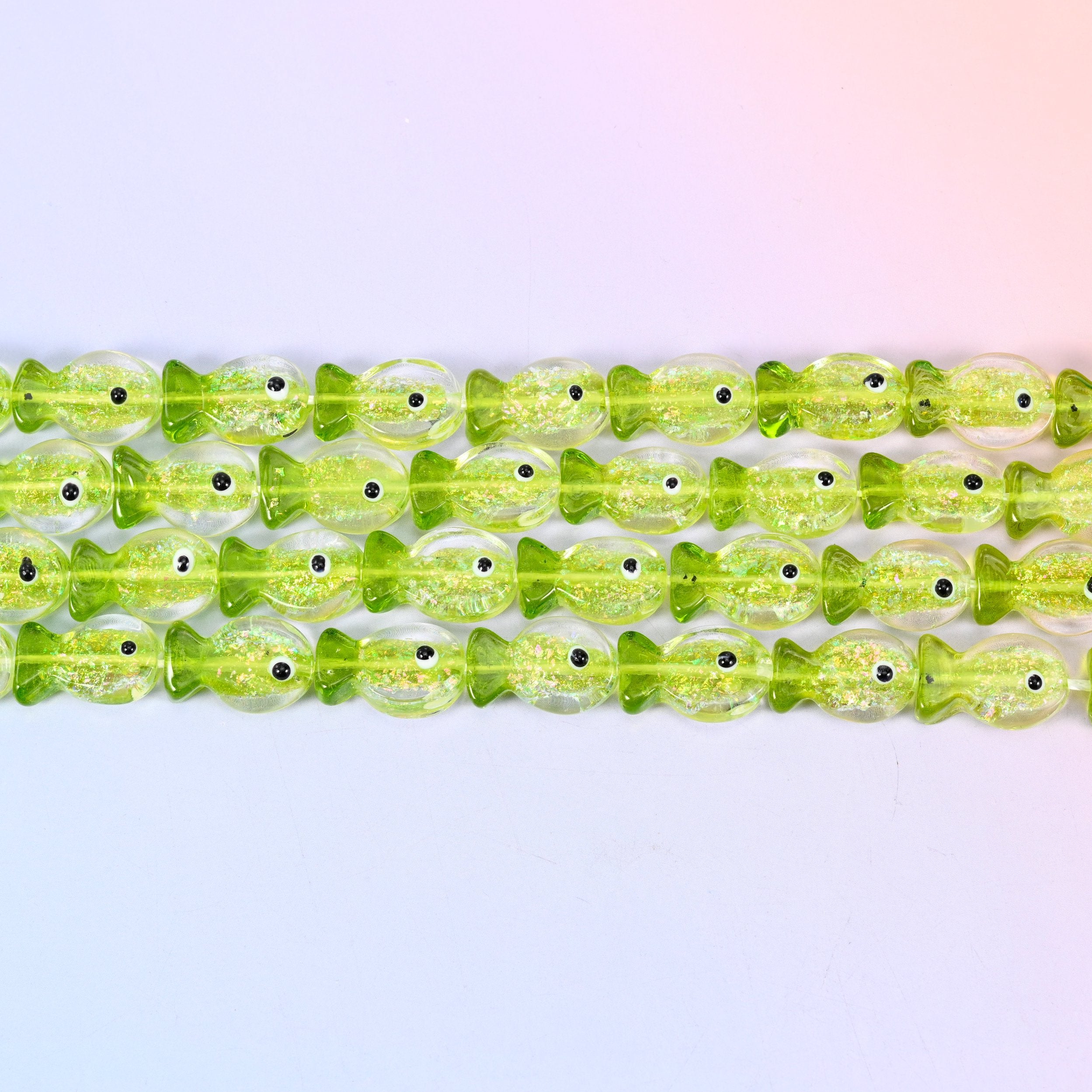 Iridescent Lime Green Fish Glass Beads: Jewelry Making Supply