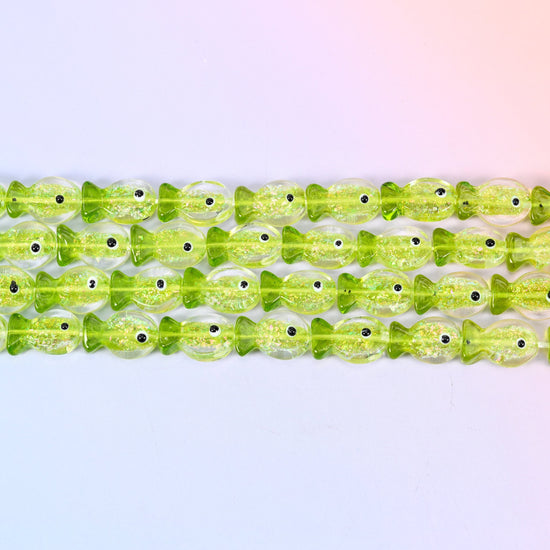 Iridescent Lime Green Fish Glass Beads: Jewelry Making Supply