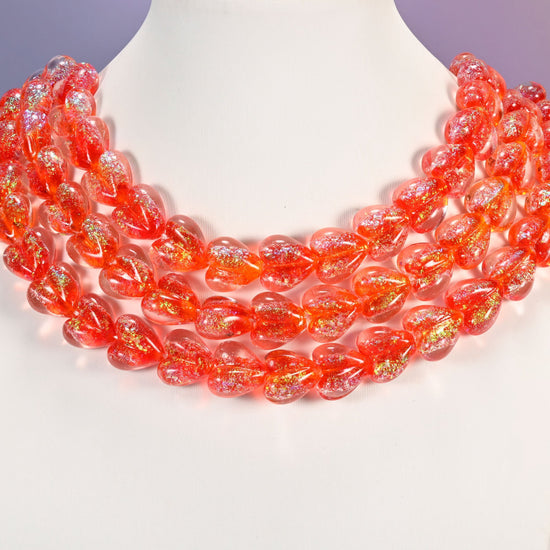 Red iridescent glass heart beads, 16x15mm