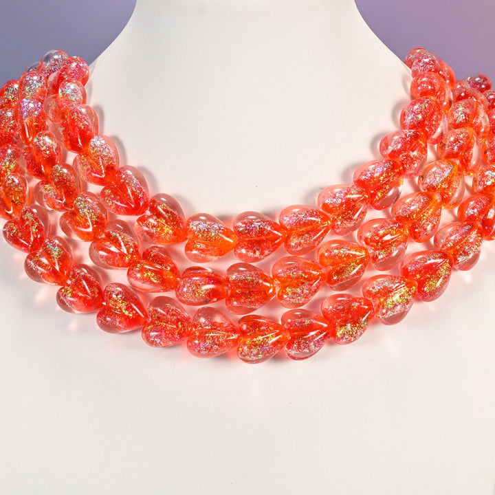 Red iridescent glass heart beads, 16x15mm