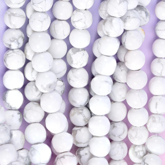 White Howlite Large Hole Round Beads 6mm 8mm 10mm, hole 2.0mm (6mm bead), 2.5mm (8mm and 10mm beads), centre drilled
