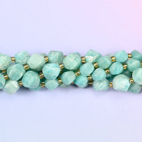 Green Amazonite Faceted Spiral Twist Beads, 8mm approximately 38 beads / 10mm approximately 31 beads