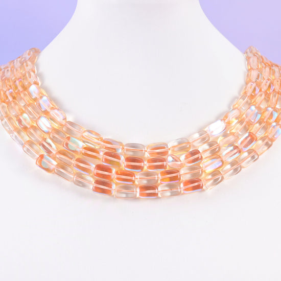 Orange Mystic Aura glass beads, rectangular cut, 10-12mm
