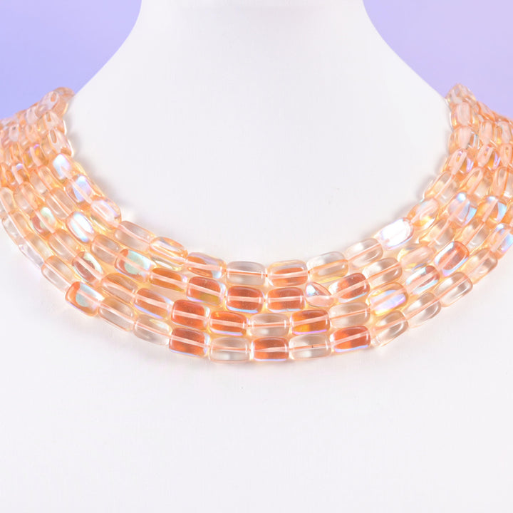 Orange Mystic Aura glass beads, rectangular cut, 10-12mm