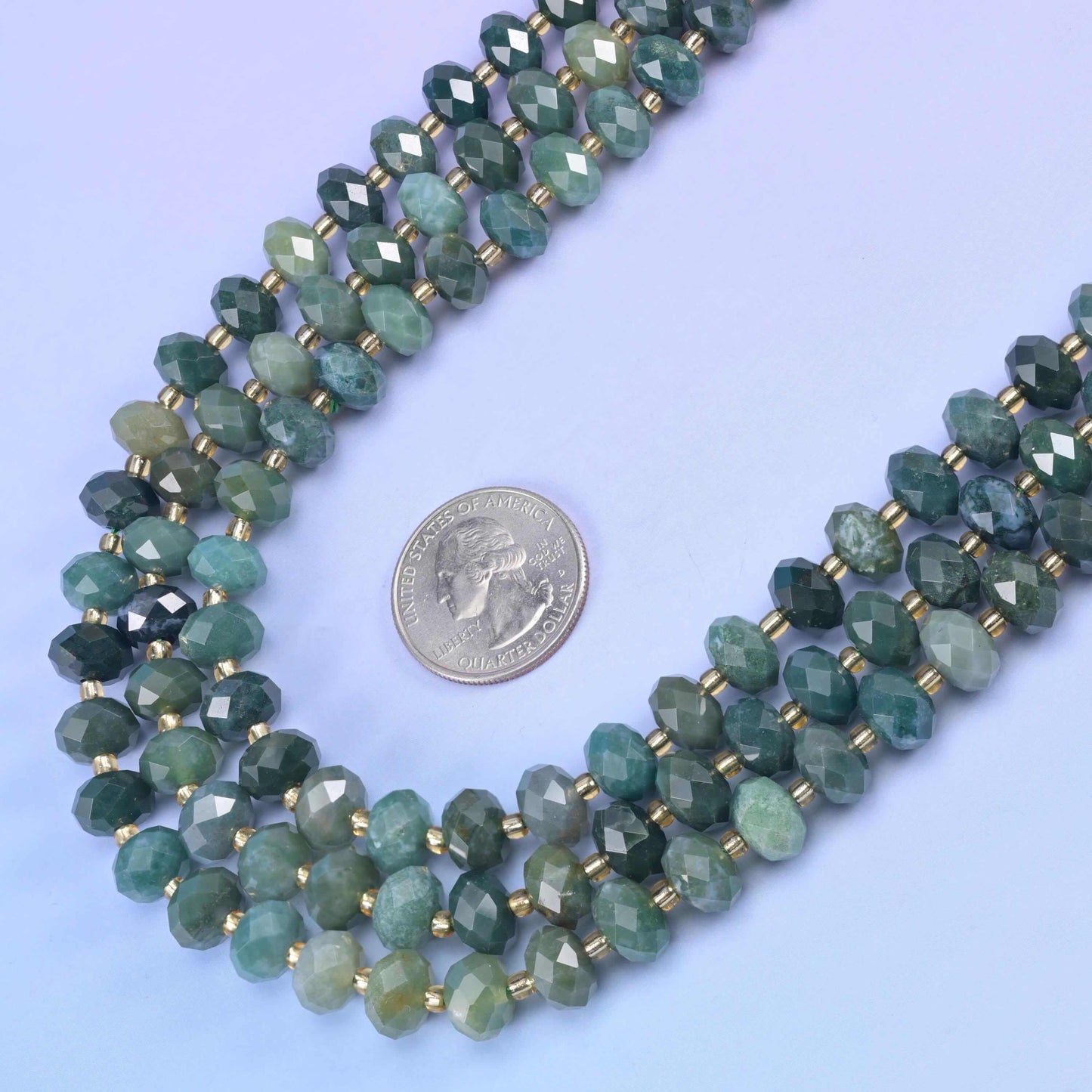 Moss Agate beads in sea green and sage with forest-green inclusions
