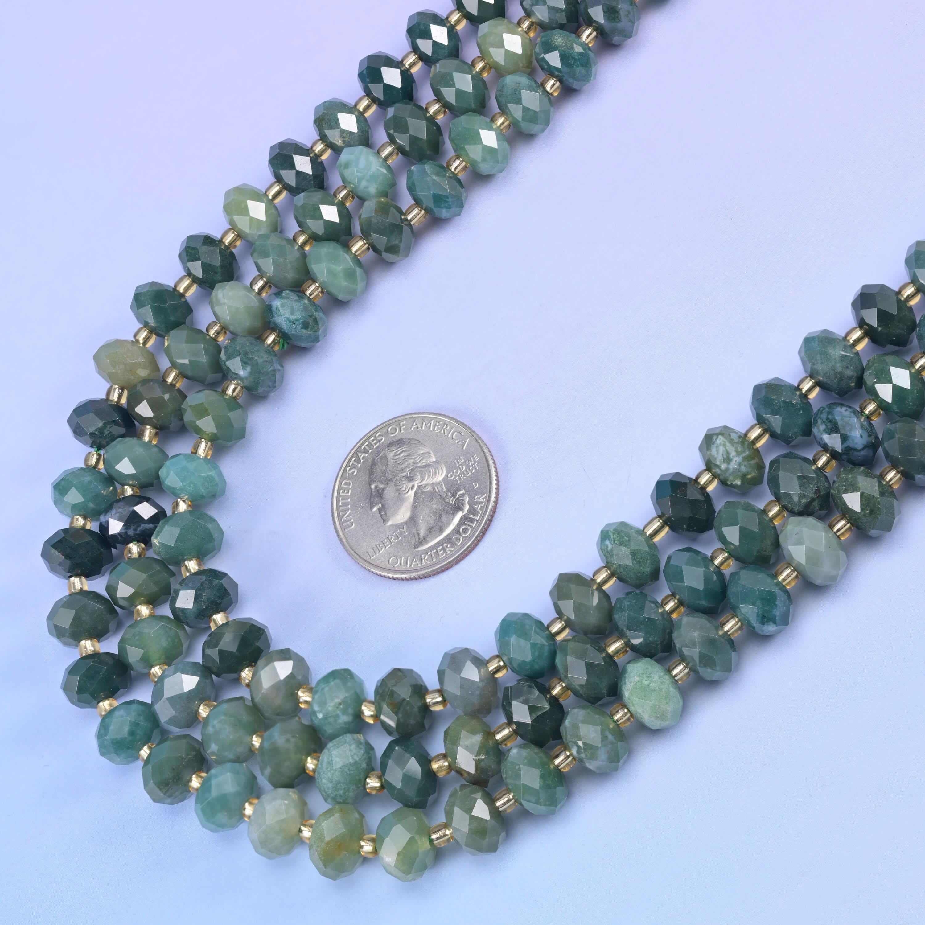 Moss Agate beads in sea green and sage with forest-green inclusions