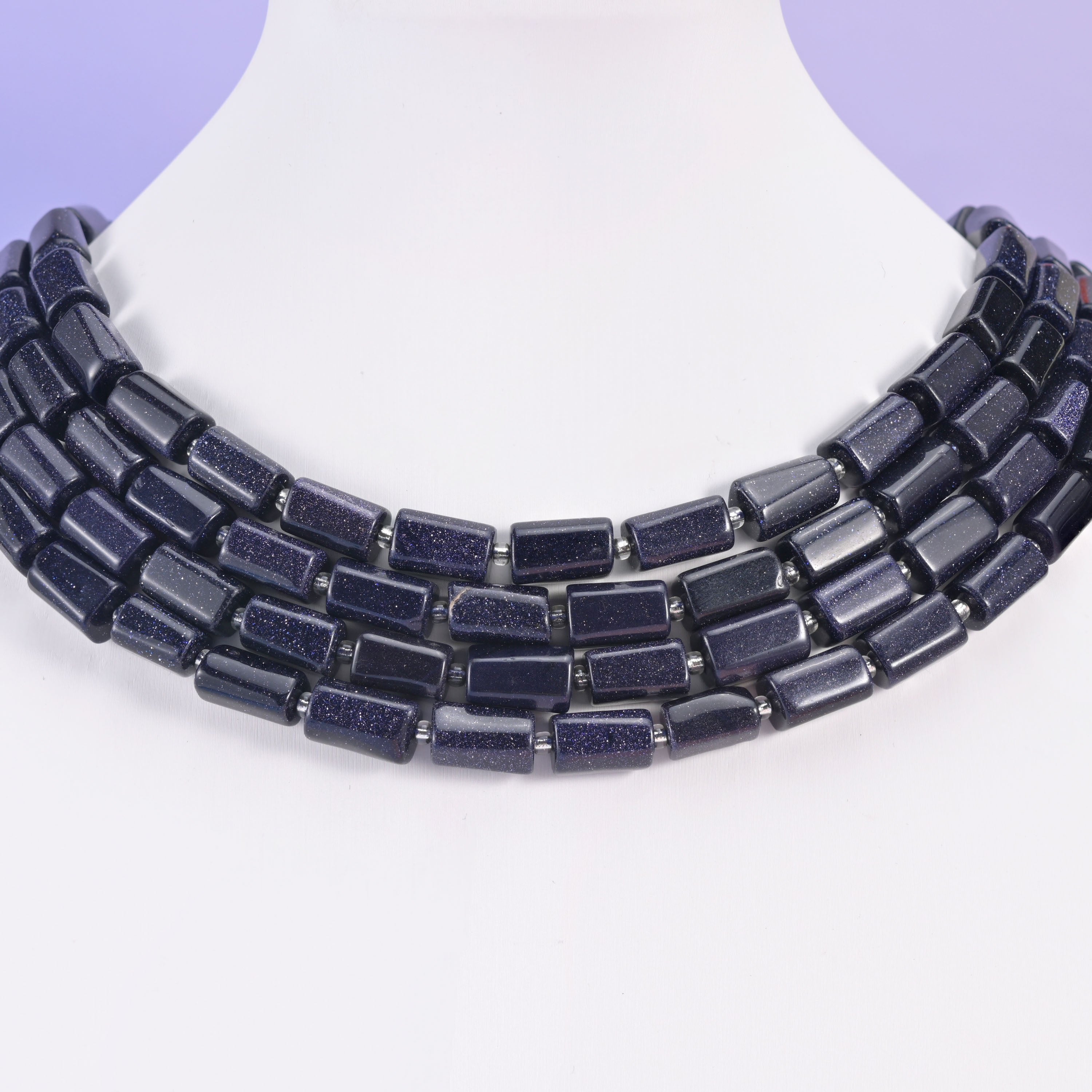 Blue Sandstone beads, faceted tube cylinder, 12 x 8mm (size varies slightly, handmade)