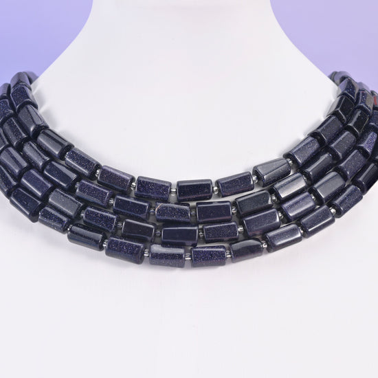 Blue Sandstone beads, faceted tube cylinder, 12 x 8mm (size varies slightly, handmade)