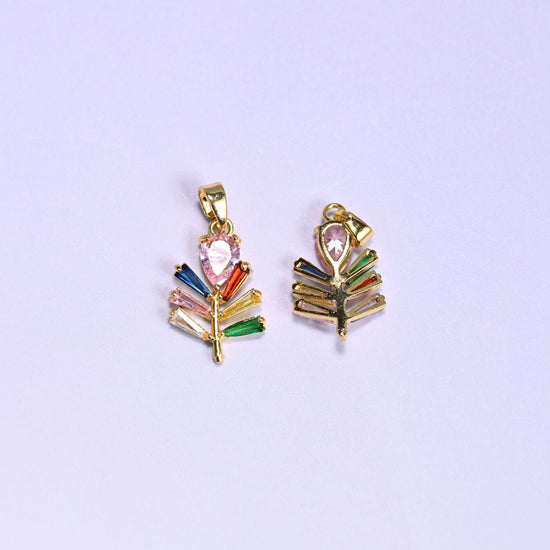Multicolor Leaf Zircon Charms with a pear-cut pink zircon top