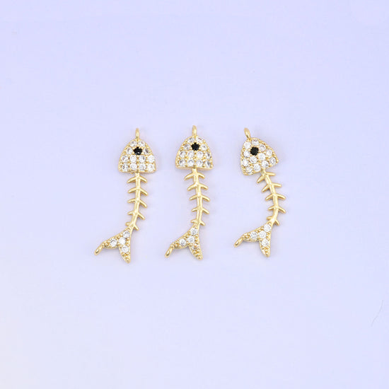 Fishbone Zircon Charms: 18K Gold Plated Pendants, Jewelry Making Supply