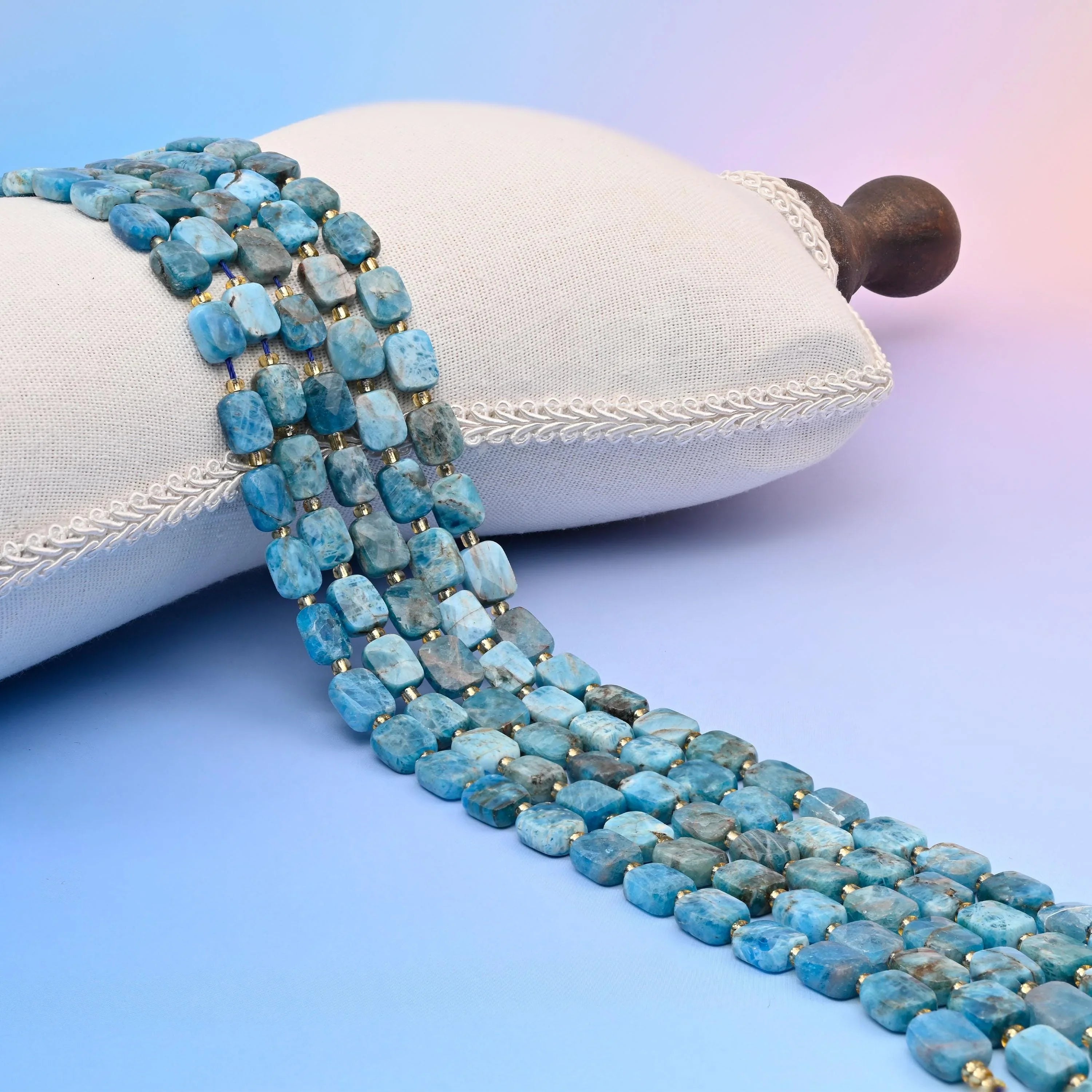 Blue Apatite Faceted Rectangular Beads