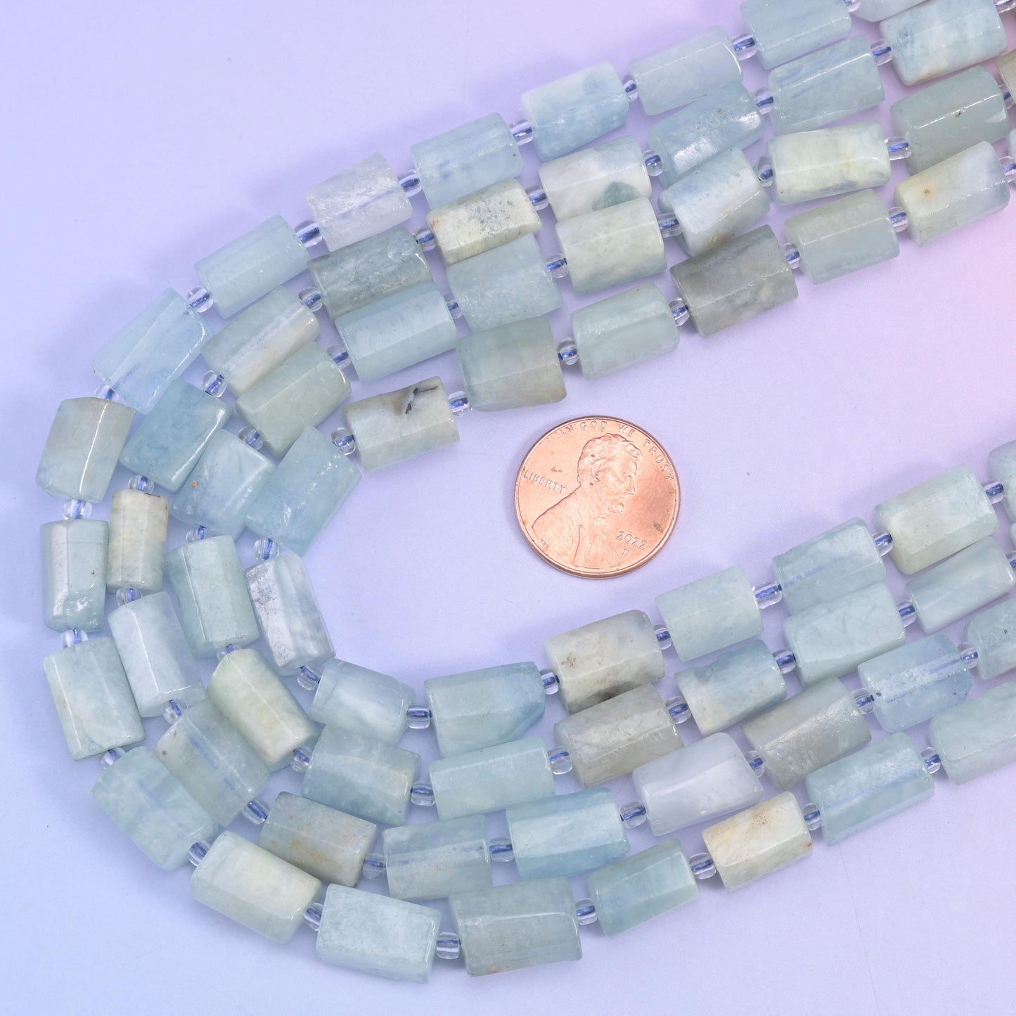 Blue Aquamarine Faceted Tube Beads, 15.5 inch strand