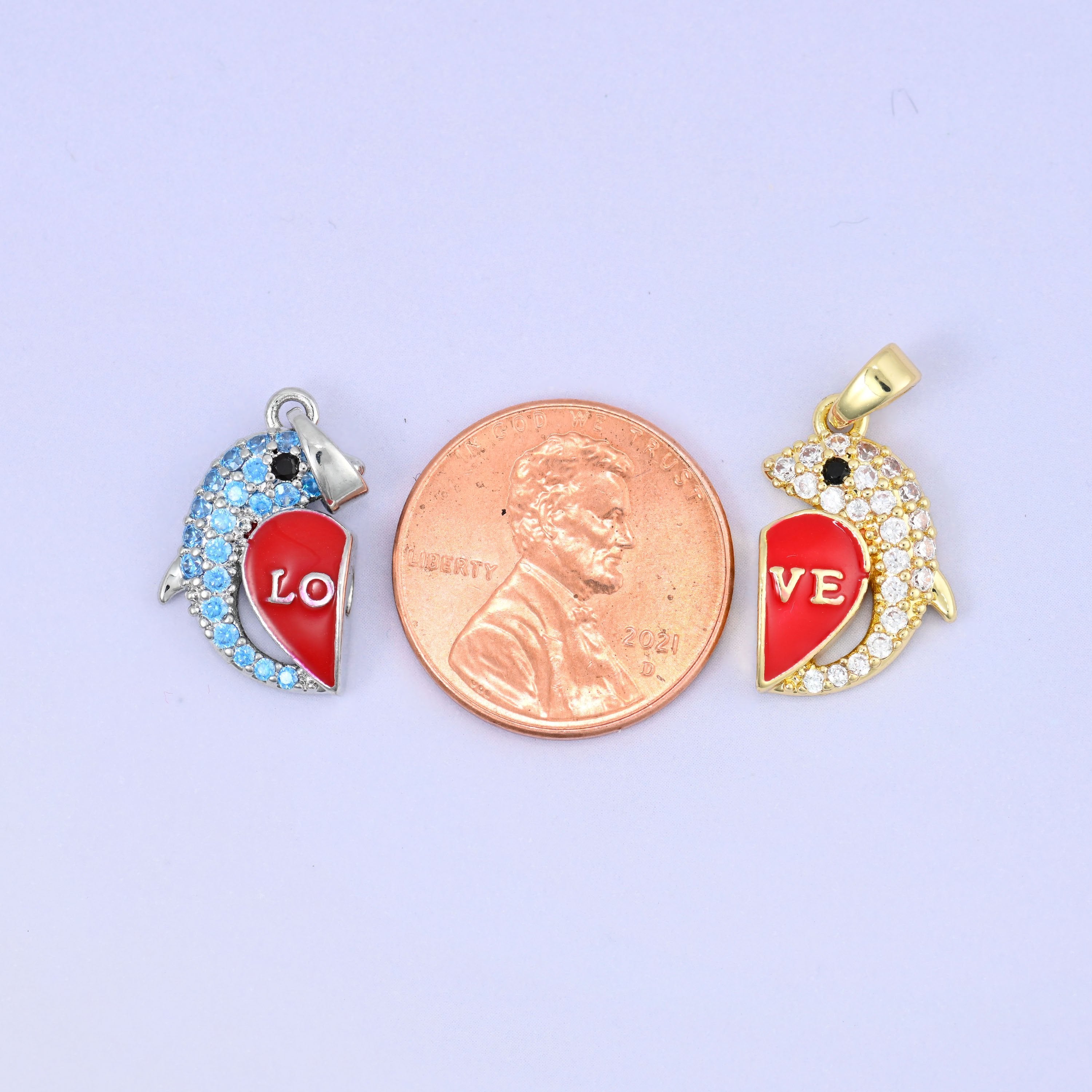 Magnetic Enamel Dolphin Love Zircon Pendants, approximately 17.30x21.74mm