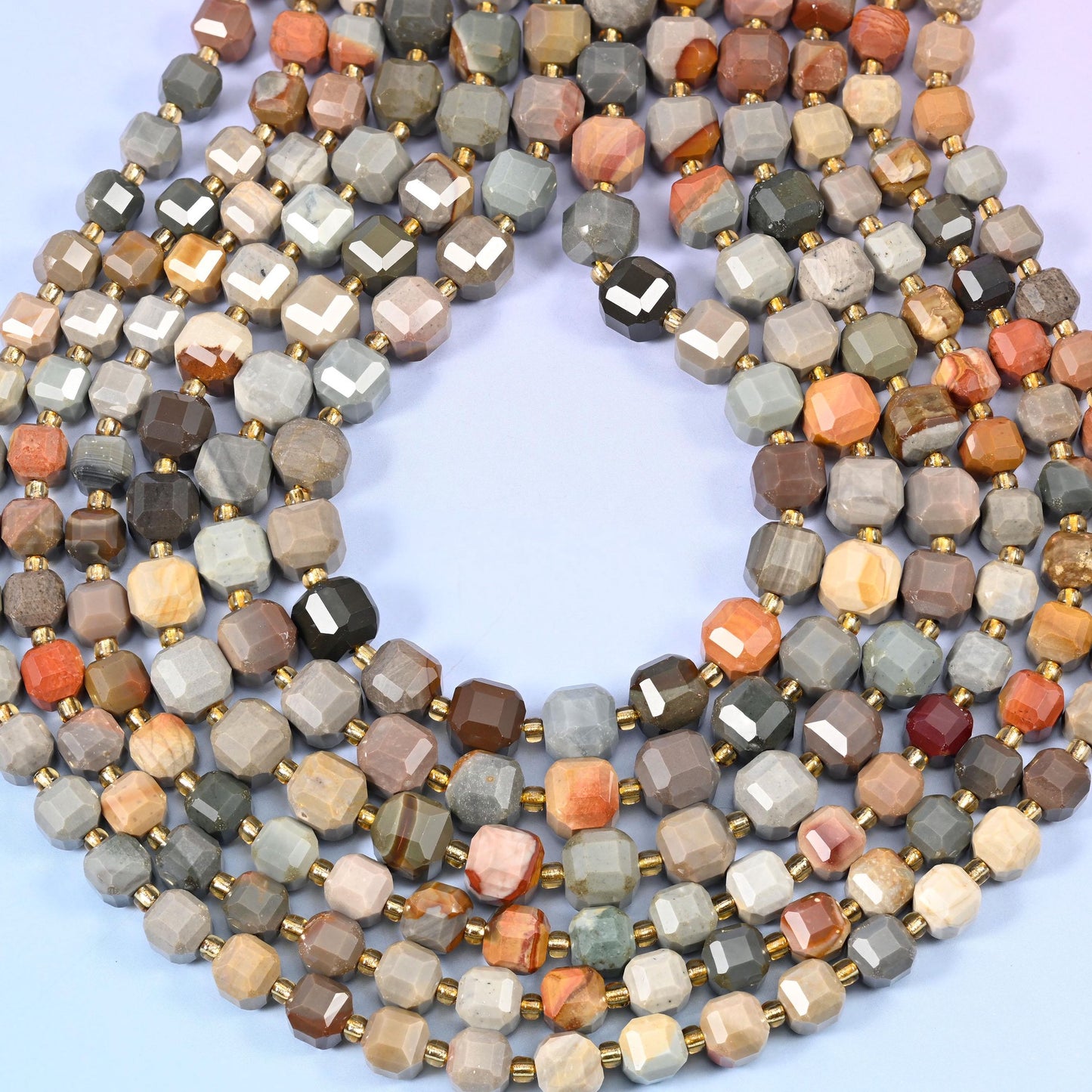 American Picture Jasper Faceted Cube Beads 6mm 8mm, hole approximately 1.2mm with a possible +/- 0.2mm variation