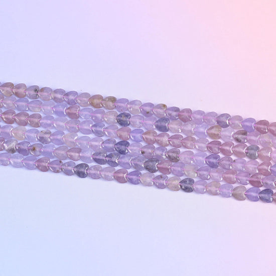 Lepidolite heart beads in pale lilac and soft violet