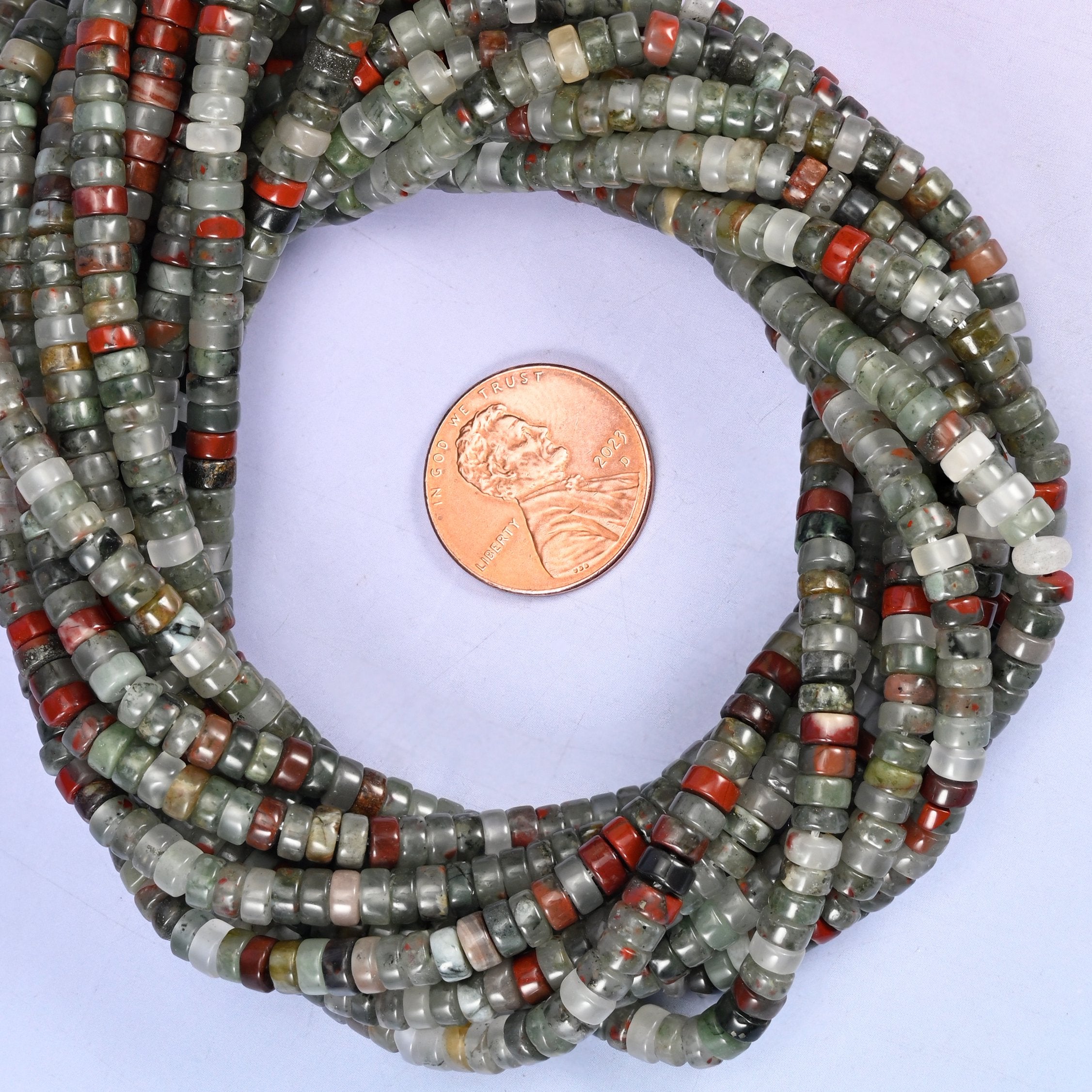 African Bloodstone Smooth Heishi Disc Beads: Jewelry Making Supply, 15.5 Inch Strand