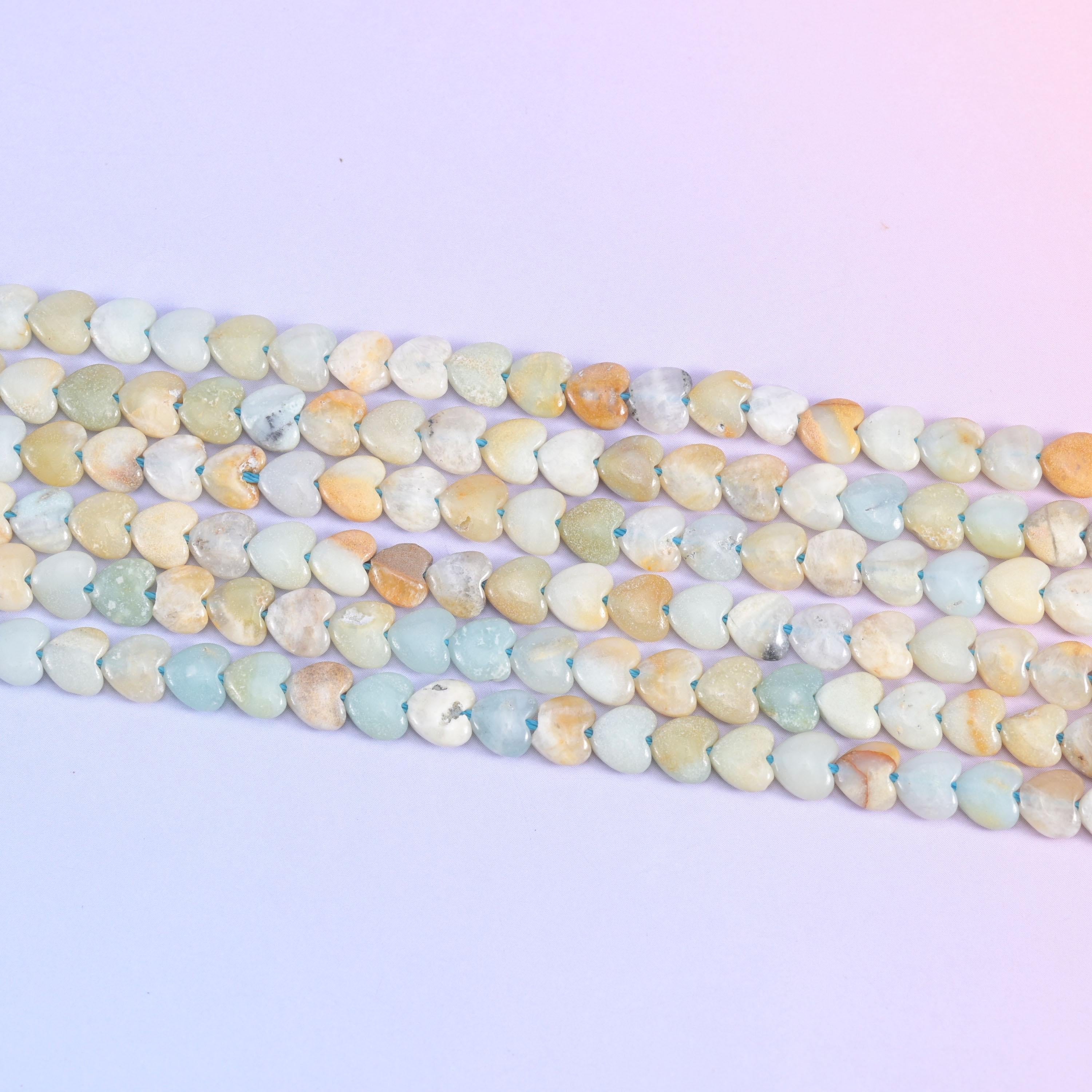 Multi-color amazonite heart beads in seafoam green, cream and sandy tan