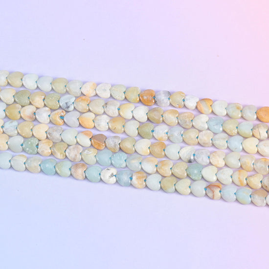 Multi-color amazonite heart beads in seafoam green, cream and sandy tan