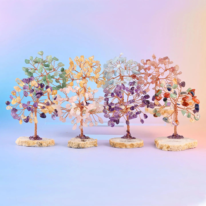 3.5 inch crystal tree of life with a copper wire trunk and gemstone chip leaves