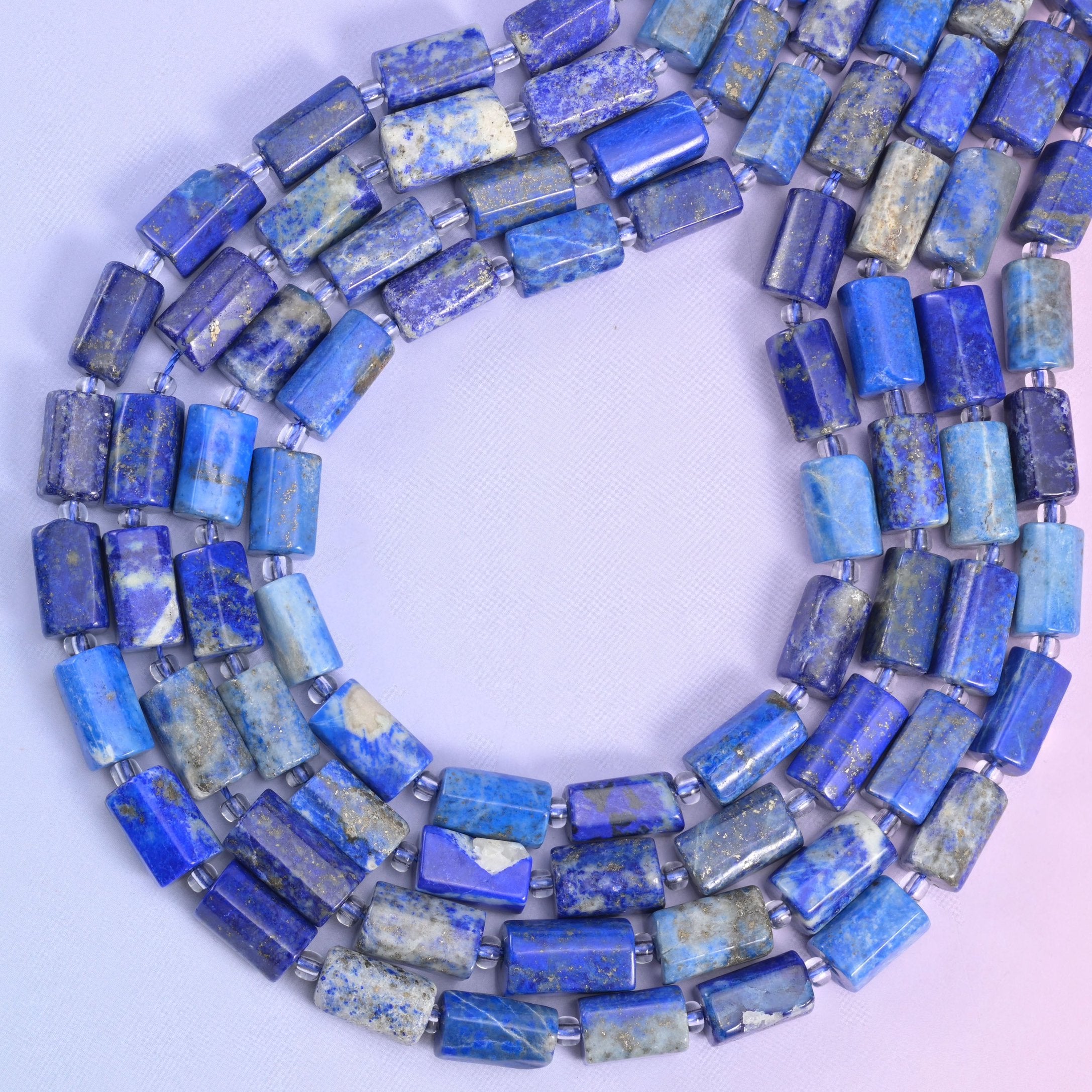 Lapis Faceted Tube Beads, approximately 29 beads