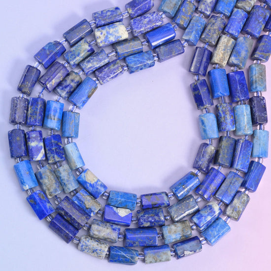 Lapis Faceted Tube Beads, approximately 29 beads