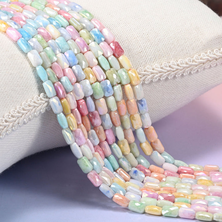 Colorful Opaque Faceted Rectangular Glass Beads