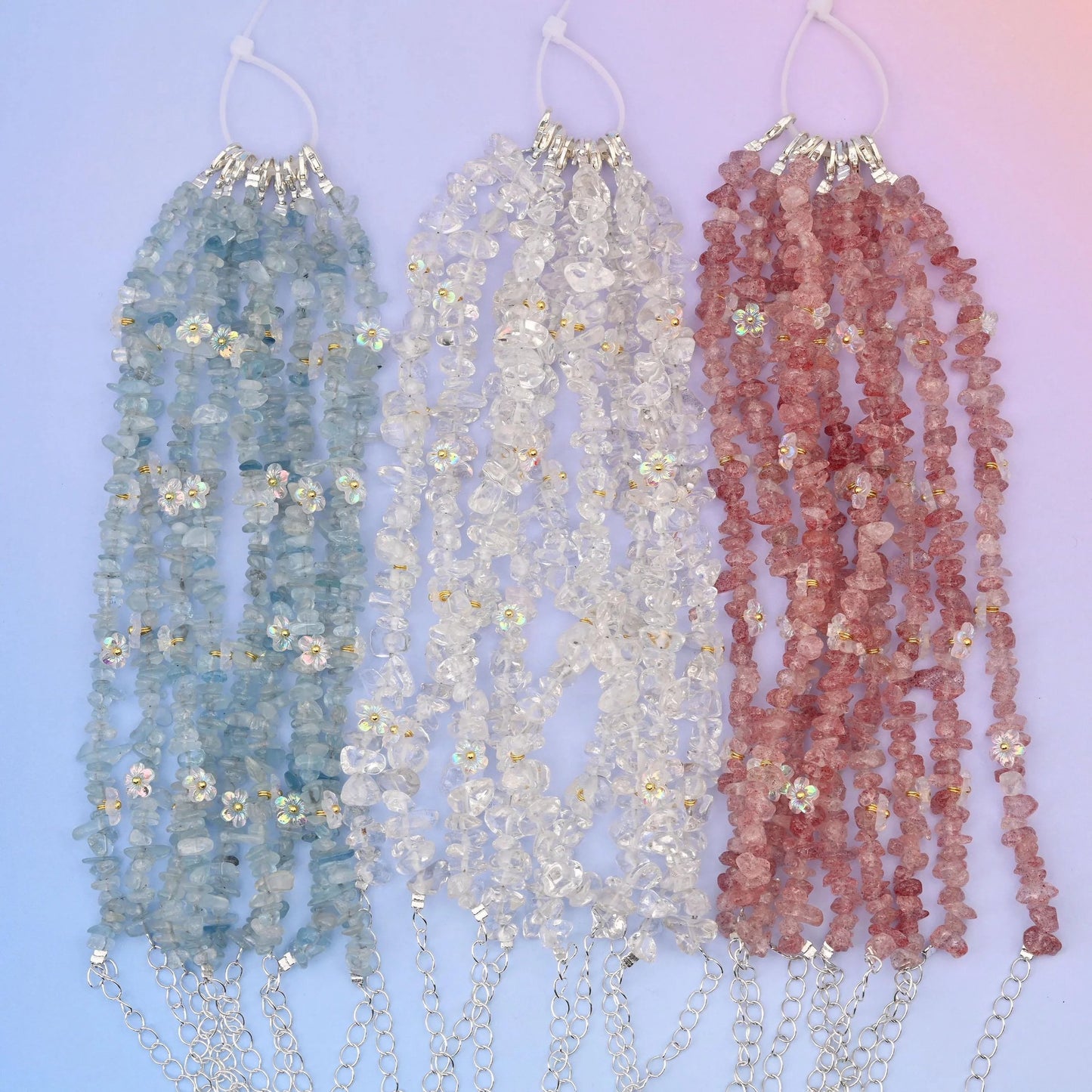 Gemstone chip and flower bead bracelet with extender chain