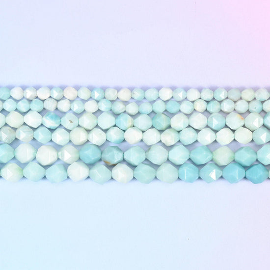 Blue Amazonite diamond star cut beads in soft turquoise-blue