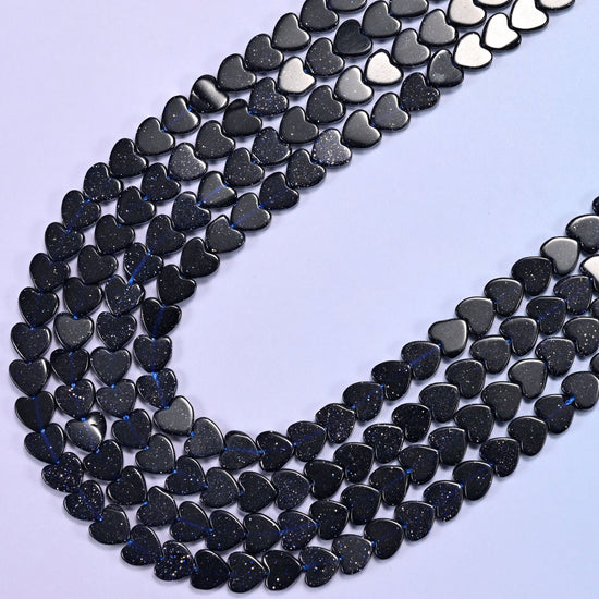 Blue Sandstone Flat Heart Beads: Size 6mm, Jewelry Making, 15 Inch Strand