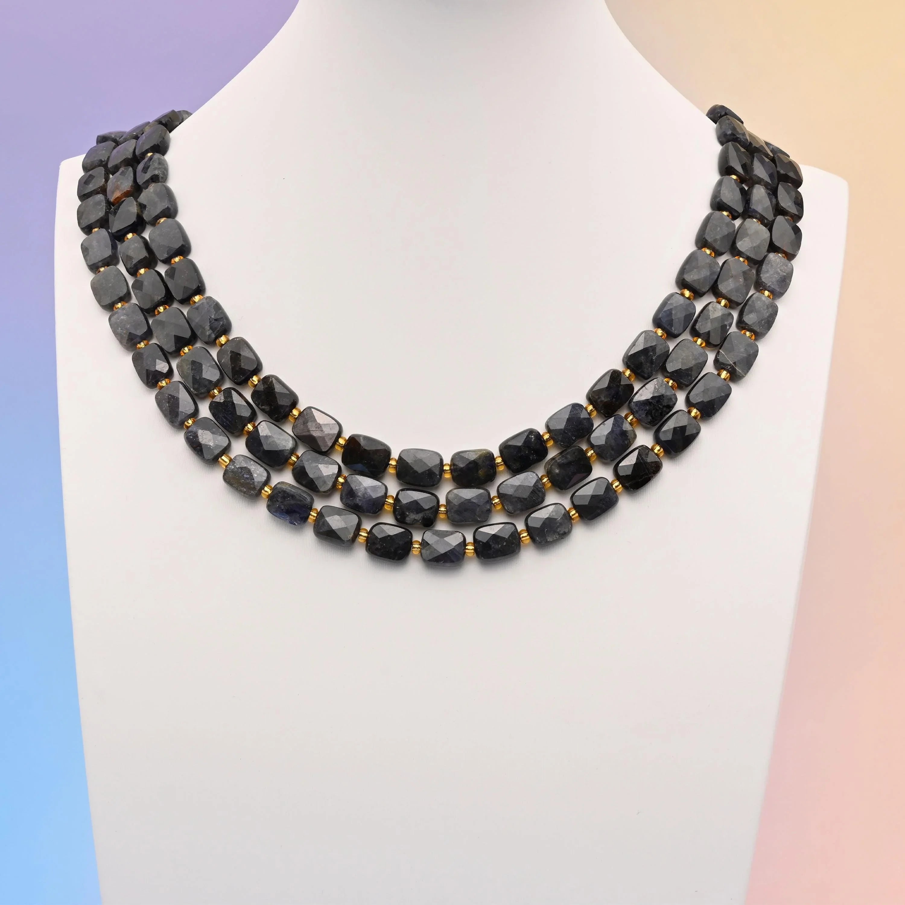 Iolite beads, faceted rectangular shape, 10x8mm